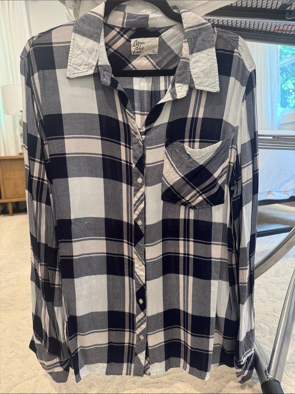 Casual Plaid Button-Down Shirt - Black & White - Curated Style